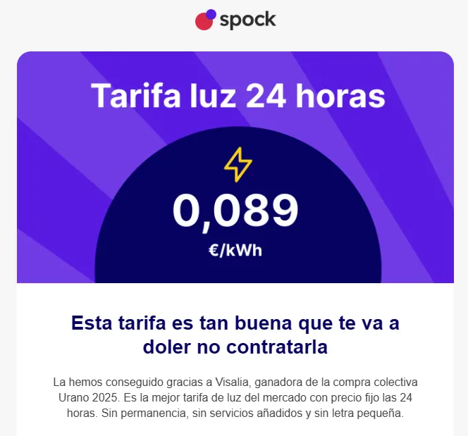 Tarifa luz 24 horas Visalia Urano Spock - Portada